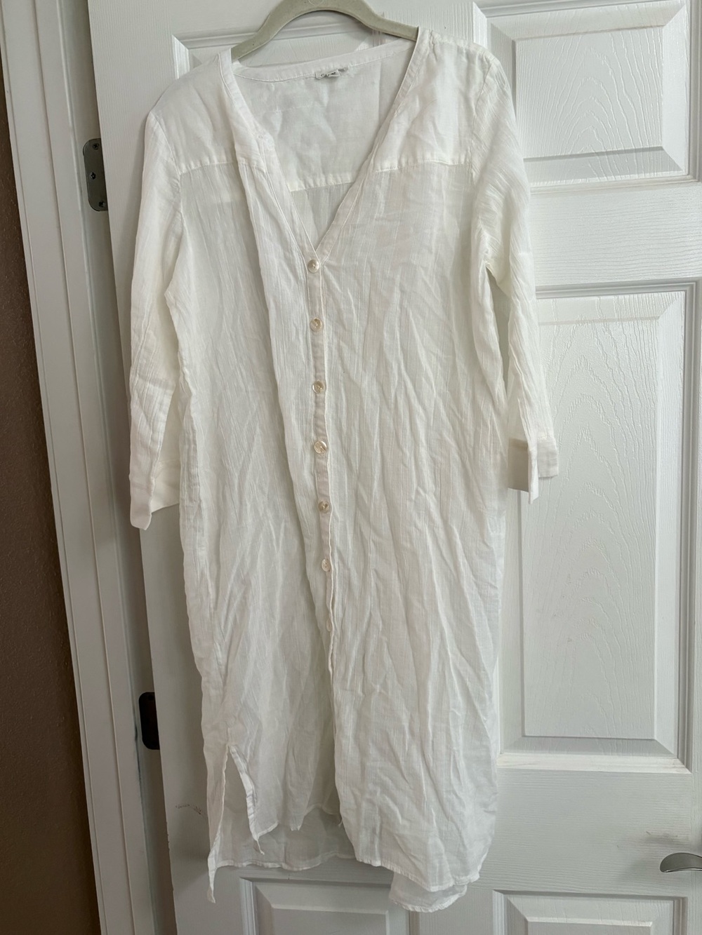 Garnet Hill button front midi dress cover up topper sheer cotton lagenlook 8